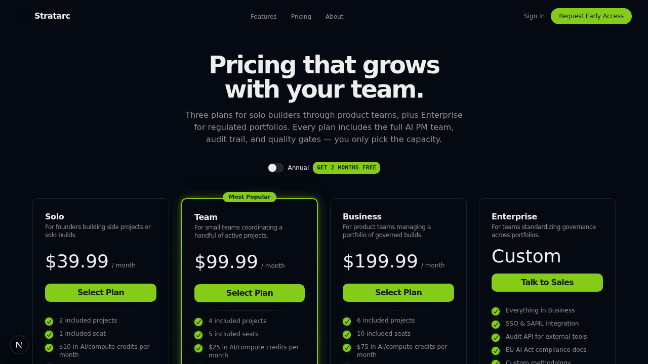 Pricing page preview.